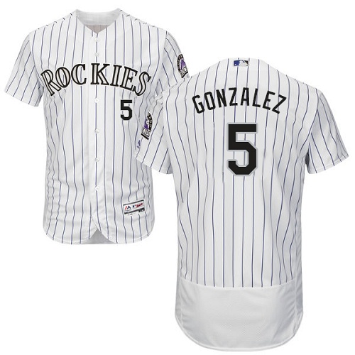 Rockies #5 Carlos Gonzalez White Strip Flexbase Authentic Collection Stitched MLB Jersey Rockies #5 Carlos Gonzalez White Strip Flexbase Authentic Collection Stitched MLB Jersey