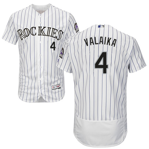 Rockies #4 Pat Valaika White Strip Flexbase Authentic Collection Stitched MLB Jersey Rockies #4 Pat Valaika White Strip Flexbase Authentic Collection Stitched MLB Jersey