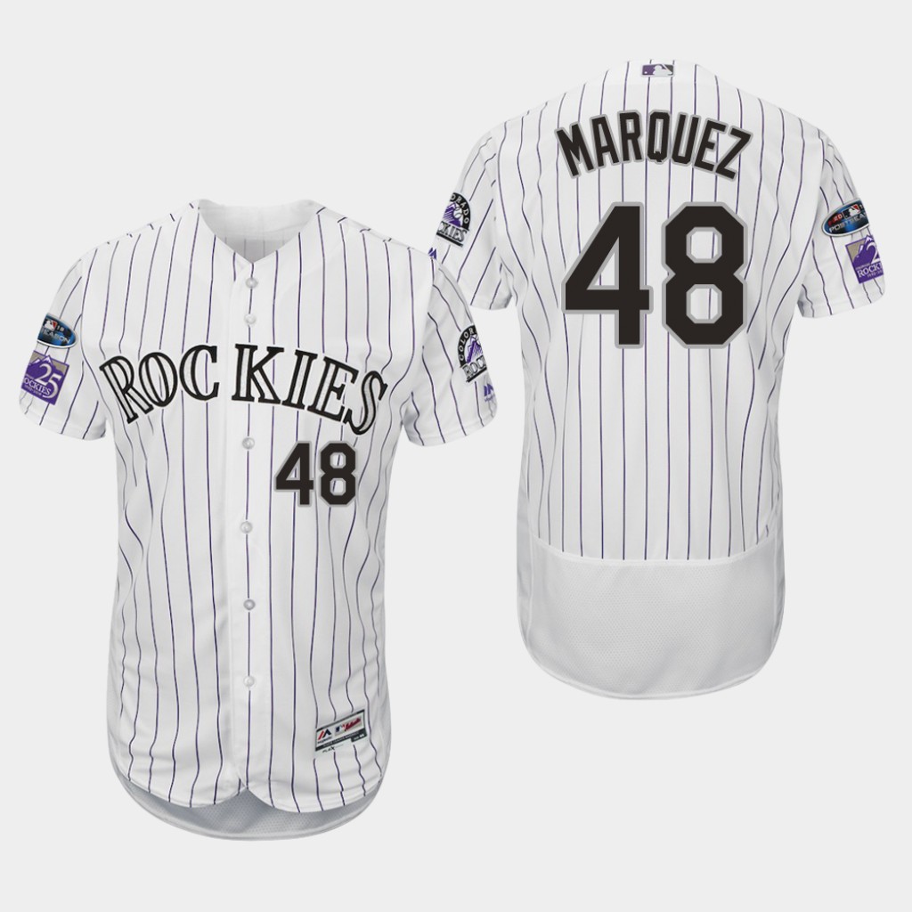 Rockies #48 German Marquez White Strip Flexbase Authentic Collection Stitched MLB Jersey Rockies #48 German Marquez White Strip Flexbase Authentic Collection Stitched MLB Jersey