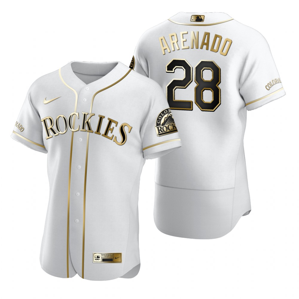 Colorado Rockies #28 Nolan Arenado White Nike Men's Authentic Golden Edition MLB Jersey Colorado Rockies #28 Nolan Arenado White Nike Men's Authentic Golden Edition MLB Jersey