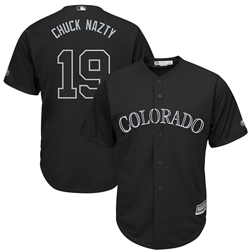 Rockies #19 Charlie Blackmon Black "Chuck Nazty" Players Weekend Cool Base Stitched MLB Jersey Rockies #19 Charlie Blackmon Black "Chuck Nazty" Players Weekend Cool Base Stitched MLB Jersey