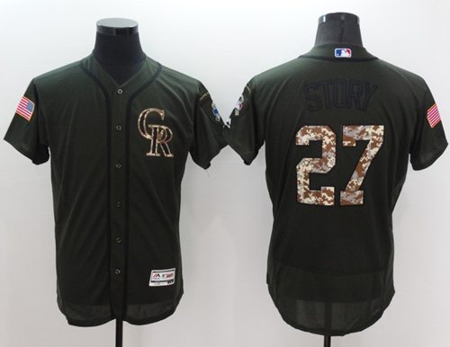 Rockies #27 Trevor Story Green Flexbase Authentic Collection Salute to Service Stitched MLB Jersey Rockies #27 Trevor Story Green Flexbase Authentic Collection Salute to Service Stitched MLB Jersey