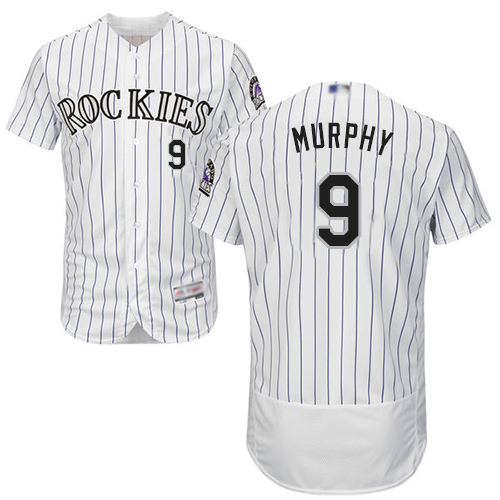 Rockies #9 Daniel Murphy White Strip Flexbase Authentic Collection Stitched MLB Jersey Rockies #9 Daniel Murphy White Strip Flexbase Authentic Collection Stitched MLB Jersey