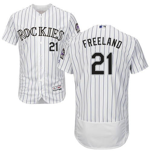 Rockies #21 Kyle Freeland White Strip Flexbase Authentic Collection Stitched MLB Jersey Rockies #21 Kyle Freeland White Strip Flexbase Authentic Collection Stitched MLB Jersey
