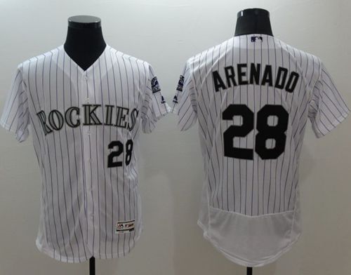 Rockies #28 Nolan Arenado White Strip Flexbase Authentic Collection Stitched MLB Jersey Rockies #28 Nolan Arenado White Strip Flexbase Authentic Collection Stitched MLB Jersey