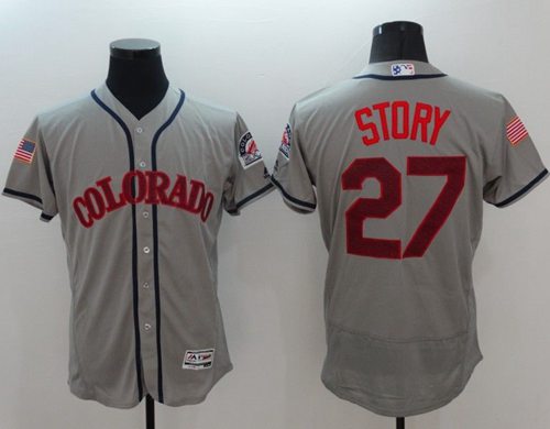 Rockies #27 Trevor Story Grey Fashion Stars & Stripes Flexbase Authentic Stitched MLB Jersey Rockies #27 Trevor Story Grey Fashion Stars & Stripes Flexbase Authentic Stitched MLB Jersey