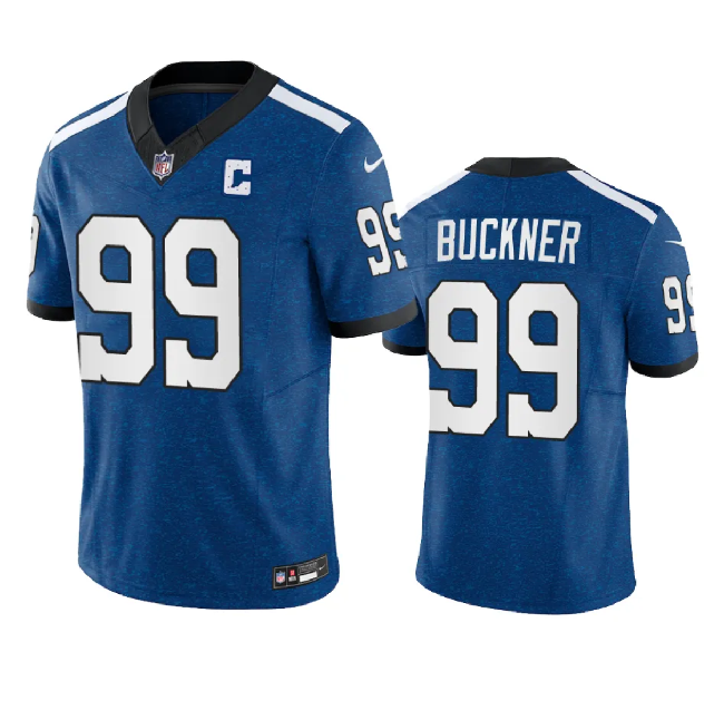 Men's Indianapolis Colts #99 DeForest Buckner Royal 2023 F.U.S.E. Indiana Nights Limited Stitched Football Jersey Men's Indianapolis Colts #99 DeForest Buckner Royal 2023 F.U.S.E. Indiana Nights Limited Stitched Football Jersey