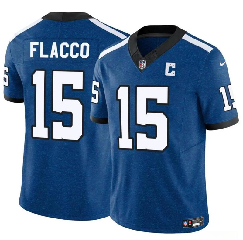 Men's Indianapolis Colts #15 Joe Flacco Blue 2024 F.U.S.E. Throwback Vapor Limited Stitched Football Jersey Men's Indianapolis Colts #15 Joe Flacco Blue 2024 F.U.S.E. Throwback Vapor Limited Stitched Football Jersey