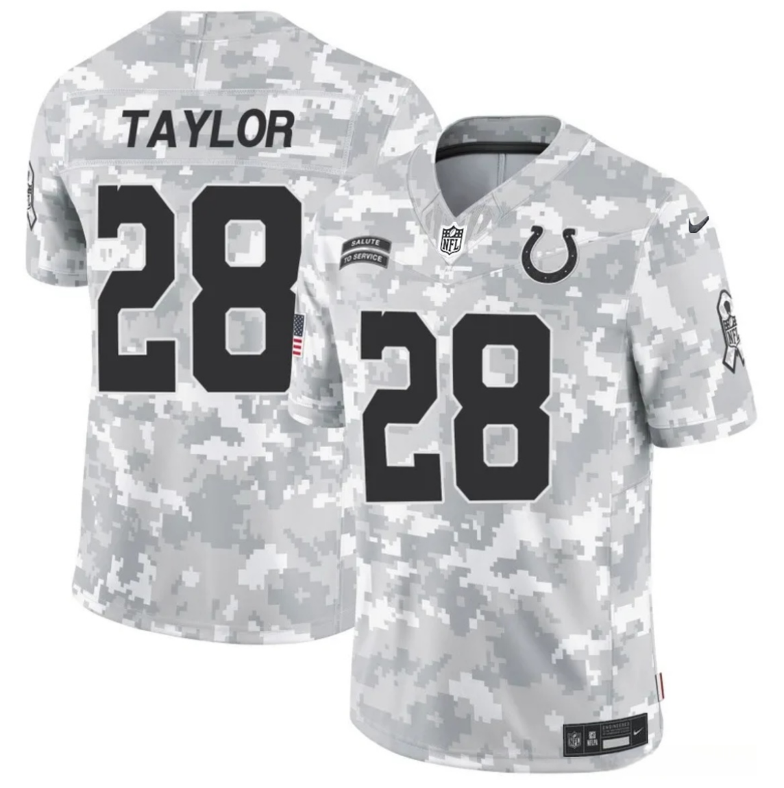 Men's Indianapolis Colts #28 Jonathan Taylor 2024 F.U.S.E Arctic Camo Salute to Service Limited Stitched Football Jersey Men's Indianapolis Colts #28 Jonathan Taylor 2024 F.U.S.E Arctic Camo Salute to Service Limited Stitched Football Jersey
