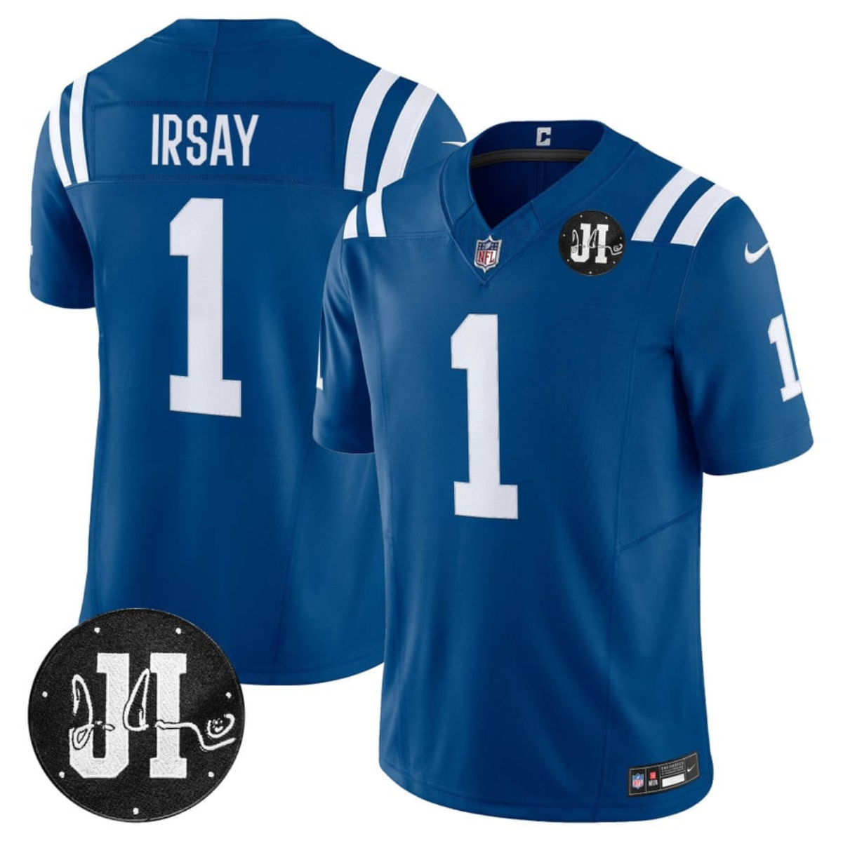 Men's Indianapolis Colts #1 Jim Irsay Blue 2025 F.U.S.E. Jim Irsay Patch Vapor Limited Stitched Football Jersey Men's Indianapolis Colts #1 Jim Irsay Blue 2025 F.U.S.E. Jim Irsay Patch Vapor Limited Stitched Football Jersey