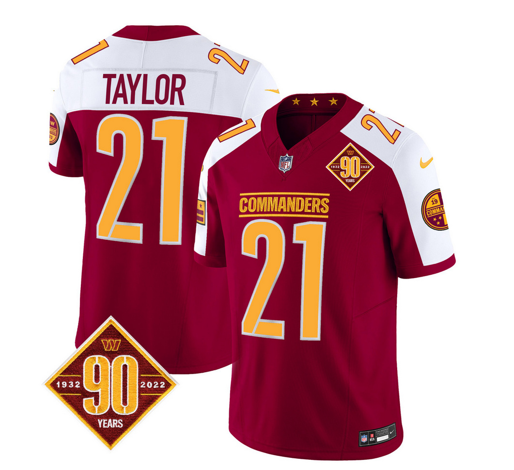 Men's Washington Commanders #21 Sean Taylor Burgundy/White 2023 F.U.S.E. 90th Anniversary Vapor Limited Stitched Football Jersey Men's Washington Commanders #21 Sean Taylor Burgundy/White 2023 F.U.S.E. 90th Anniversary Vapor Limited Stitched Football Jersey