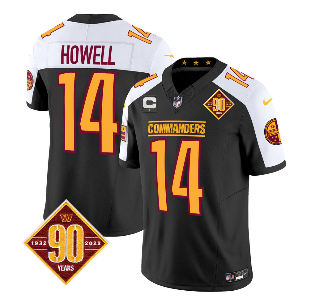 Men's Washington Commanders #14 Sam Howell Black/White 2023 F.U.S.E. 90th AnniversaryVapor Limited Stitched Football Jersey Men's Washington Commanders #14 Sam Howell Black/White 2023 F.U.S.E. 90th AnniversaryVapor Limited Stitched Football Jersey