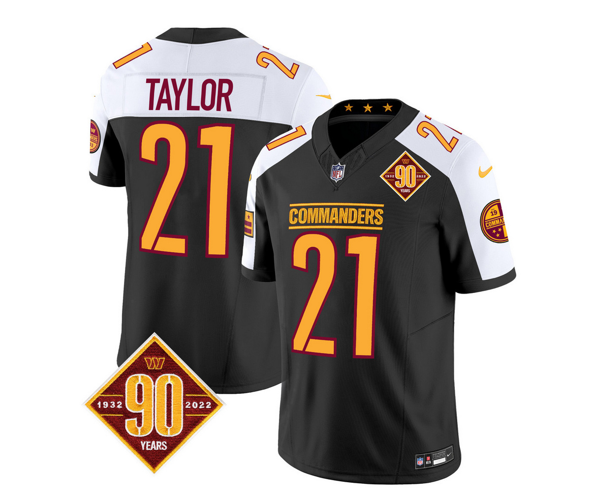 Men's Washington Commanders #21 Sean Taylor Black/White 2023 F.U.S.E. 90th Anniversary Vapor Limited Stitched Football Jersey Men's Washington Commanders #21 Sean Taylor Black/White 2023 F.U.S.E. 90th Anniversary Vapor Limited Stitched Football Jersey