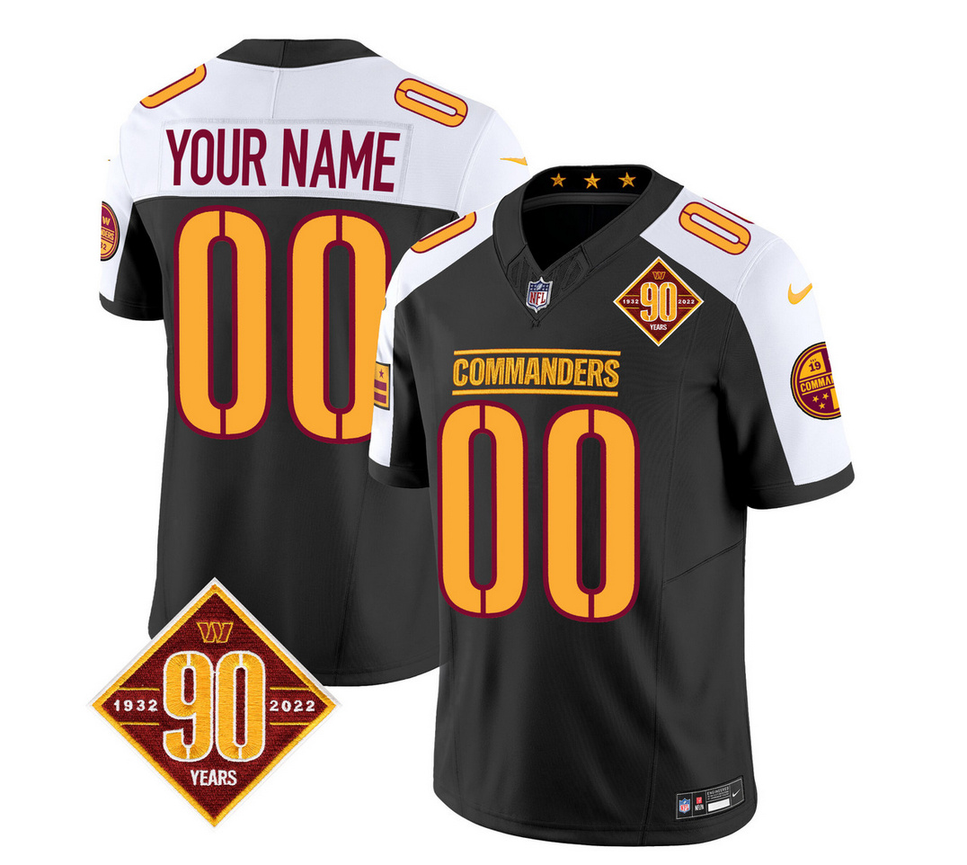 Men's Washington Commanders Active Player Custom Black/White 2023 F.U.S.E. 90th Anniversary Vapor Limited Stitched Football Jersey Men's Washington Commanders Active Player Custom Black/White 2023 F.U.S.E. 90th Anniversary Vapor Limited Stitched Football Jersey
