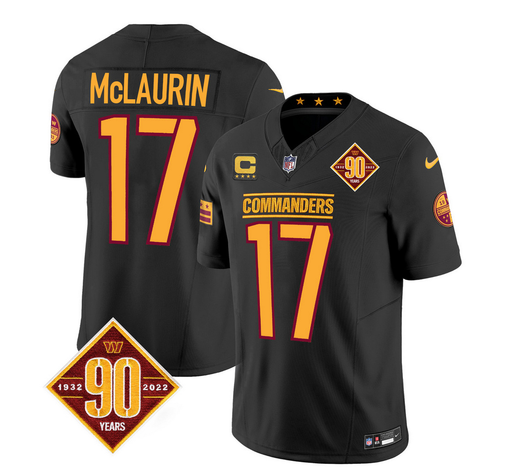 Men's Washington Commanders #17 Terry McLaurin Black 2023 F.U.S.E. 90th Anniversary Vapor Limited Stitched Football Jersey Men's Washington Commanders #17 Terry McLaurin Black 2023 F.U.S.E. 90th Anniversary Vapor Limited Stitched Football Jersey