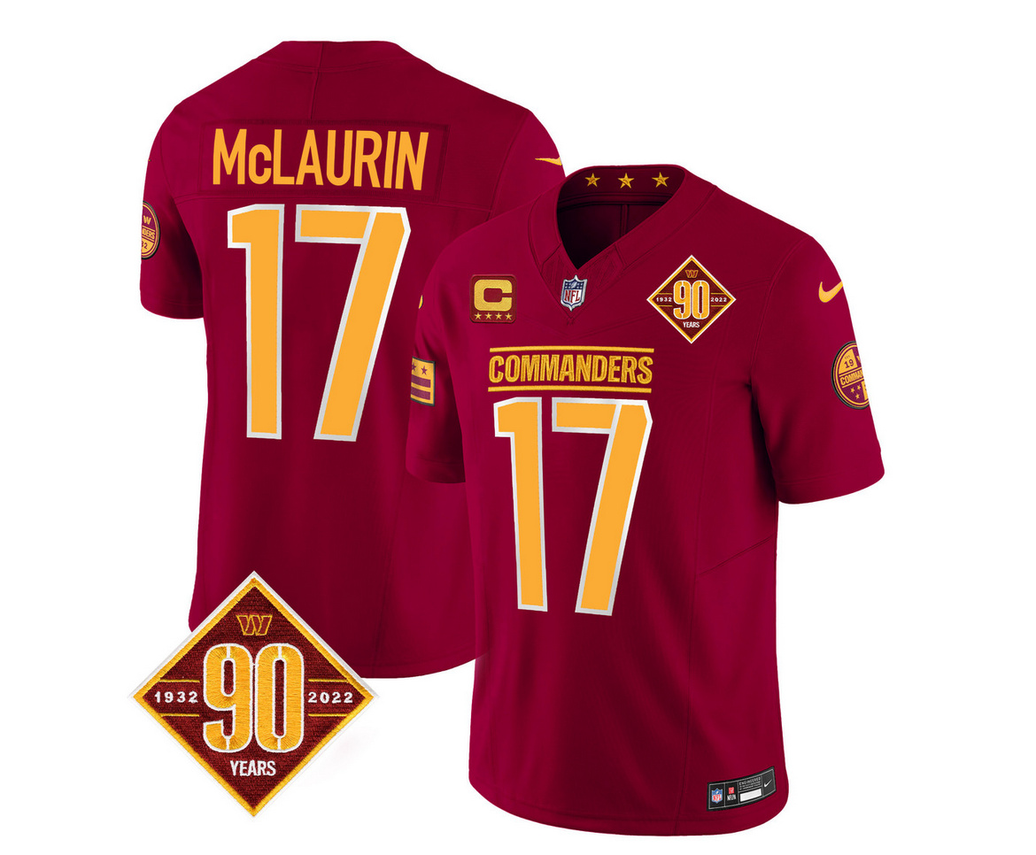 Men's Washington Commanders #17 Terry McLaurin Burgundy 2023 F.U.S.E. 90th Anniversary Vapor Limited Stitched Football Jersey