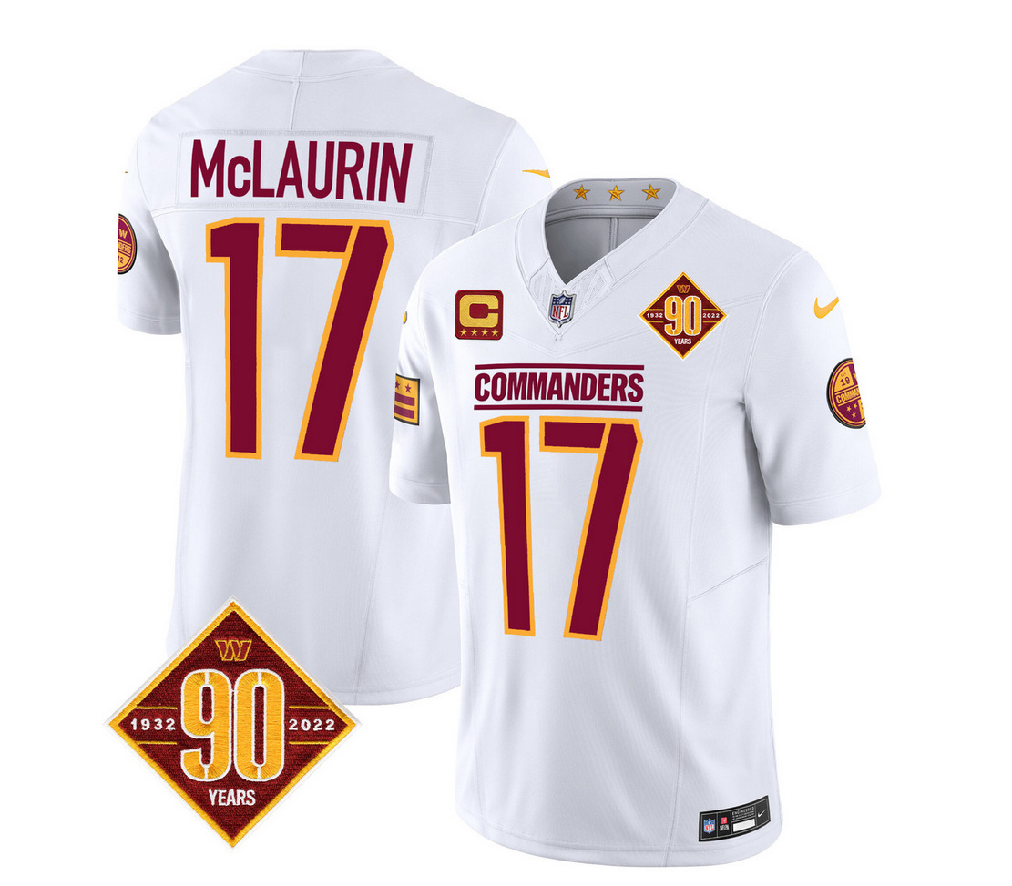 Men's Washington Commanders #17 Terry McLaurin White 2023 F.U.S.E. 90th Anniversary Vapor Limited Stitched Football Jersey Men's Washington Commanders #17 Terry McLaurin White 2023 F.U.S.E. 90th Anniversary Vapor Limited Stitched Football Jersey