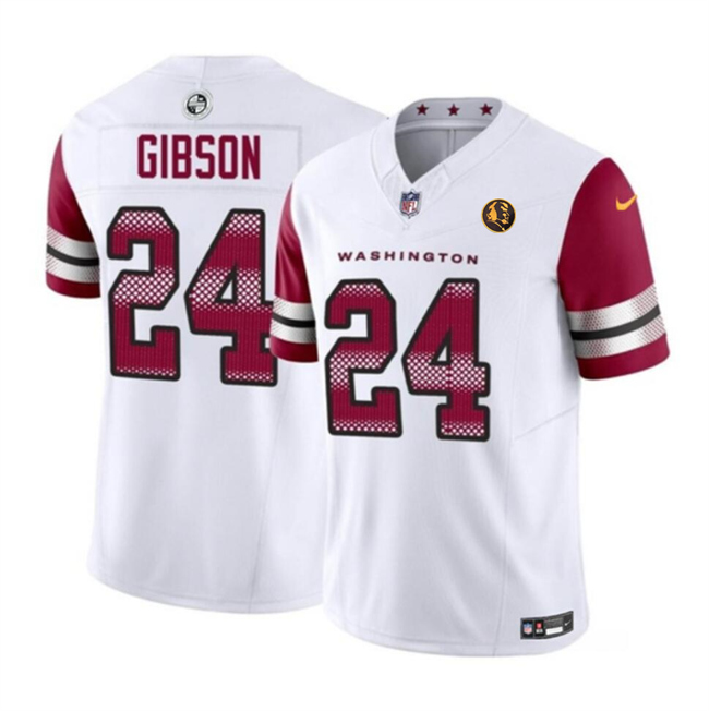 Men's Washington Commanders #24 Antonio Gibson White 2023 F.U.S.E. With John Madden Patch Vapor Limited Stitched Football Jersey Men's Washington Commanders #24 Antonio Gibson White 2023 F.U.S.E. With John Madden Patch Vapor Limited Stitched Football Jersey