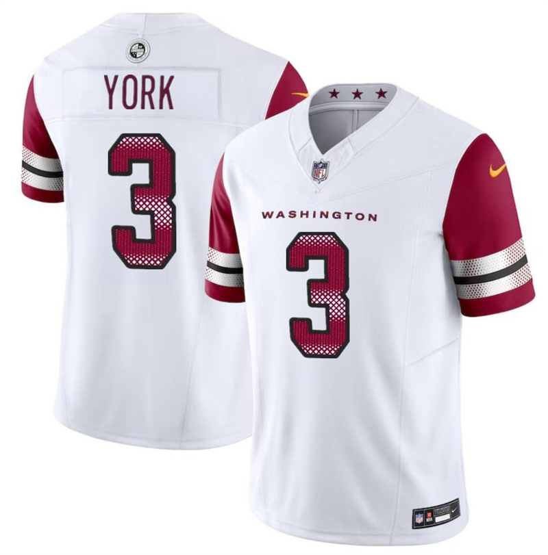 Men's Washington Commanders #3 Cade York White 2024 F.U.S.E Vapor Limited Stitched Football Jersey Men's Washington Commanders #3 Cade York White 2024 F.U.S.E Vapor Limited Stitched Football Jersey