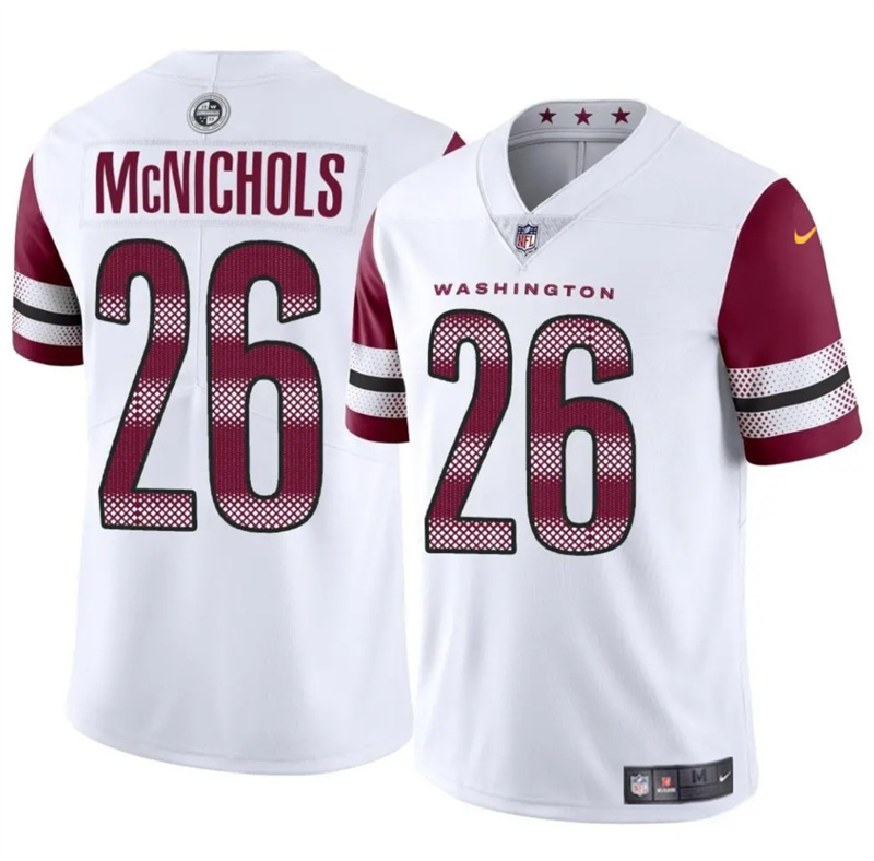 Men's Washington Commanders #26 Jeremy McNichols White 2024 Vapor Limited Stitched Football Jersey Men's Washington Commanders #26 Jeremy McNichols White 2024 Vapor Limited Stitched Football Jersey