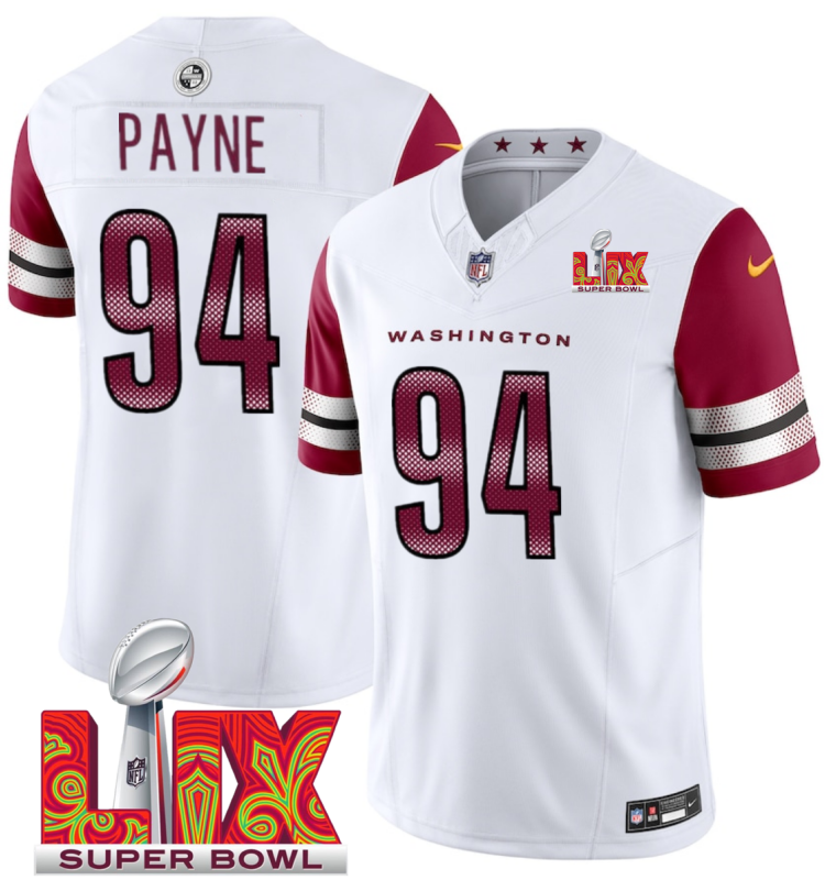 Men's Washington Commanders #94 Da'Ron Payne White F.U.S.E. 24/25 Super Bowl LIX Vapor Untouchable Limited Stitched Football Jersey Men's Washington Commanders #94 Da'Ron Payne White F.U.S.E. 24/25 Super Bowl LIX Vapor Untouchable Limited Stitched Football Jersey