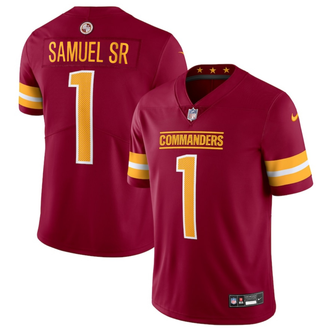 Men's Washington Commanders #1 Deebo Samuel Sr Burgundy 2025 Vapor Limited Stitched Football Jersey Men's Washington Commanders #1 Deebo Samuel Sr Burgundy 2025 Vapor Limited Stitched Football Jersey