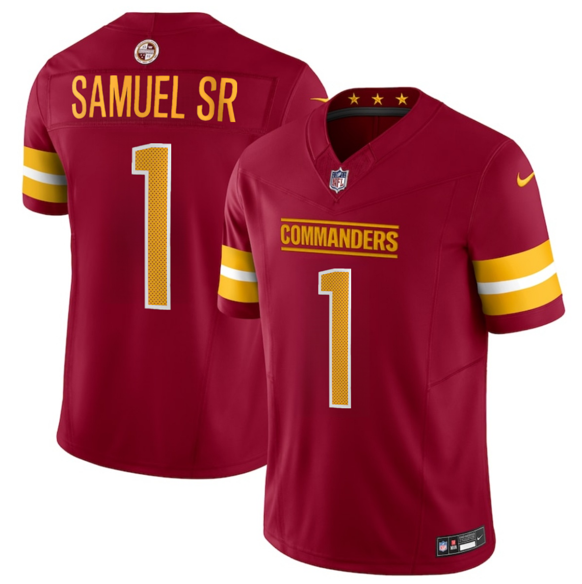 Men's Washington Commanders #1 Deebo Samuel Sr Burgundy 2025 F.U.S.E. Vapor Limited Stitched Football Jersey Men's Washington Commanders #1 Deebo Samuel Sr Burgundy 2025 F.U.S.E. Vapor Limited Stitched Football Jersey