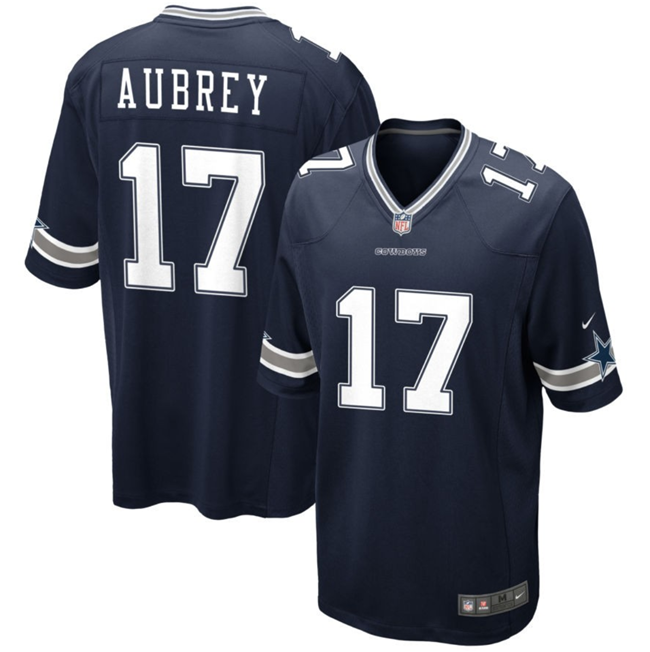 Men's Dallas Cowboys #17 Brandon Aubrey Navy Stitched Football Game Jersey Men's Dallas Cowboys #17 Brandon Aubrey Navy Stitched Football Game Jersey