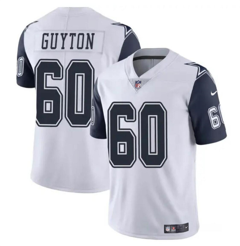 Men's Dallas Cowboys #60 Tyler Guyton White 2024 Draft Color Rush Limited Stitched Football Jersey Men's Dallas Cowboys #60 Tyler Guyton White 2024 Draft Color Rush Limited Stitched Football Jersey