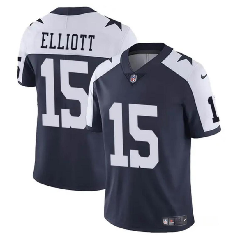 Men's Dallas Cowboys #15 Ezekiel Elliott Navy/White Vapor Untouchable Thanksgiving Limited Stitched Football Jersey Men's Dallas Cowboys #15 Ezekiel Elliott Navy/White Vapor Untouchable Thanksgiving Limited Stitched Football Jersey