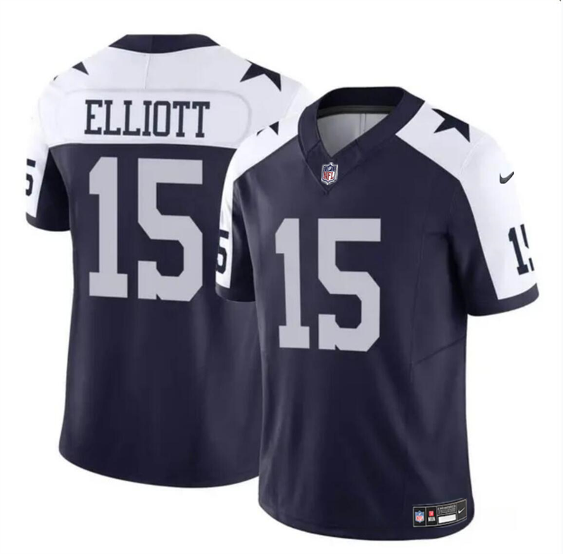 Men's Dallas Cowboys #15 Ezekiel Elliott Navy/White 2023 F.U.S.E Thanksgiving Vapor Limited Stitched Football Jersey Men's Dallas Cowboys #15 Ezekiel Elliott Navy/White 2023 F.U.S.E Thanksgiving Vapor Limited Stitched Football Jersey