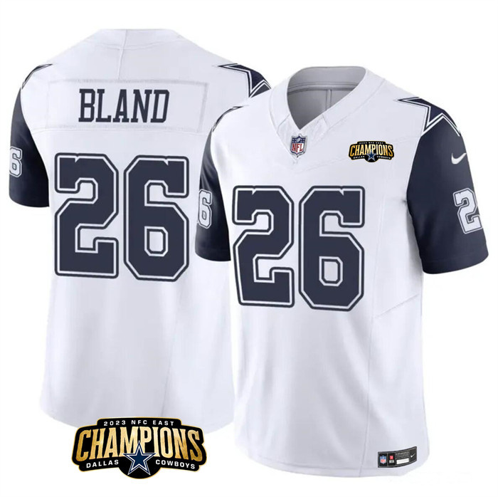 Men's Dallas Cowboys #26 DaRon Bland White/Navy 2023 F.U.S.E. NFC East Champions Patch Stitched Football Jersey Men's Dallas Cowboys #26 DaRon Bland White/Navy 2023 F.U.S.E. NFC East Champions Patch Stitched Football Jersey