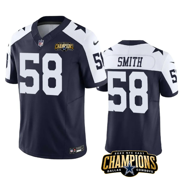 Men's Dallas Cowboys #58 Mazi Smith Navy/White 2023 F.U.S.E. NFC East Champions Patch Stitched Football Jersey Men's Dallas Cowboys #58 Mazi Smith Navy/White 2023 F.U.S.E. NFC East Champions Patch Stitched Football Jersey