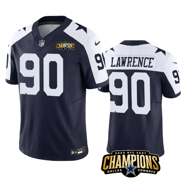 Men's Dallas Cowboys #90 DeMarcus Lawrence Navy/White 2023 F.U.S.E. NFC East Champions Patch Stitched Football Jersey Men's Dallas Cowboys #90 DeMarcus Lawrence Navy/White 2023 F.U.S.E. NFC East Champions Patch Stitched Football Jersey