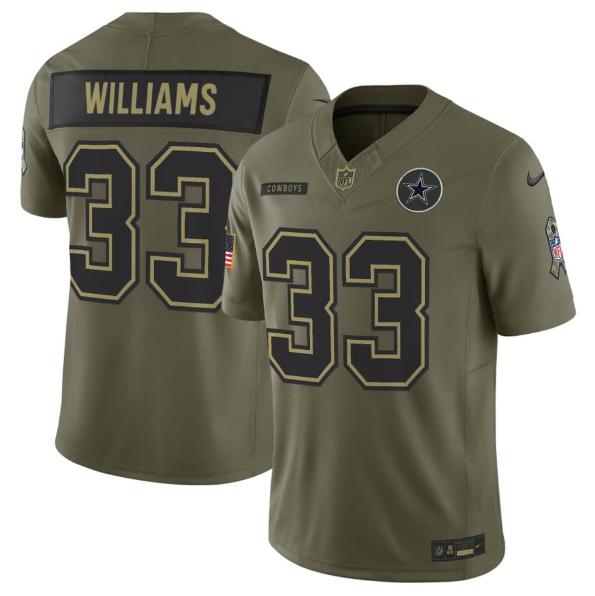 Men's Dallas Cowboys #33 Javonte Williams Olive 2025 F.U.S.E. Salute to Service Limited Stitched Football Jersey