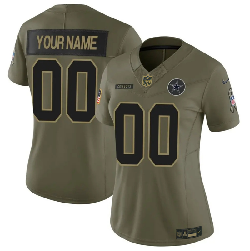 Women's Dallas Cowboys Active Player Custom Olive 2025 F.U.S.E. Salute to Service Limited Stitched Football Jersey(Run Small) Women's Dallas Cowboys Active Player Custom Olive 2025 F.U.S.E. Salute to Service Limited Stitched Football Jersey(Run Small)