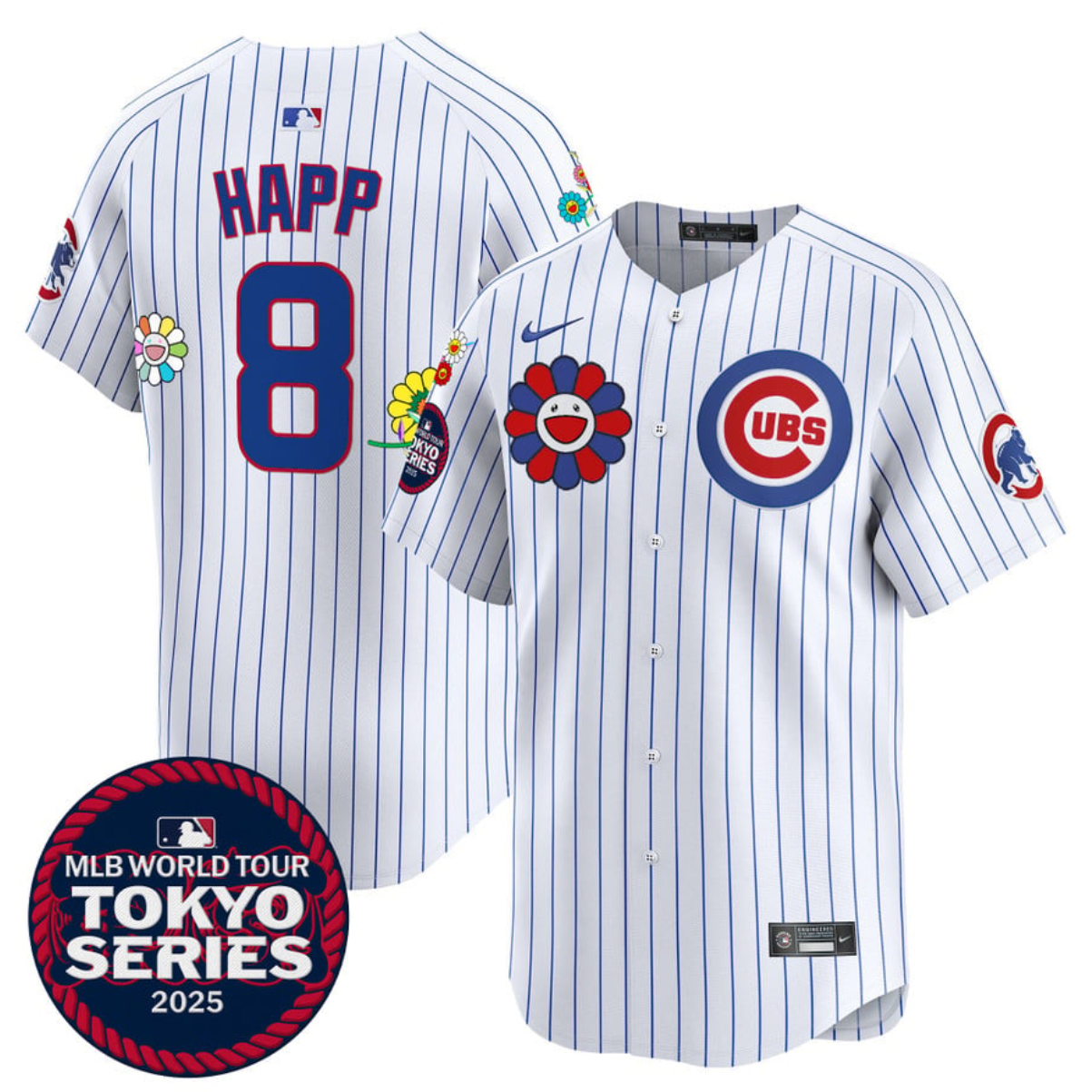 Men's Chicago Cubs #8 Ian Happ White 2025 Tokyo Series Limited Stitched Baseball Jersey Men's Chicago Cubs #8 Ian Happ White 2025 Tokyo Series Limited Stitched Baseball Jersey