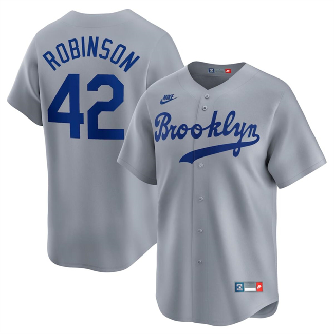 Men's Brooklyn Dodgers #42 Jackie Robinson Gray Throwback Cooperstown Collection Limited Stitched Baseball Jersey Men's Brooklyn Dodgers #42 Jackie Robinson Gray Throwback Cooperstown Collection Limited Stitched Baseball Jersey