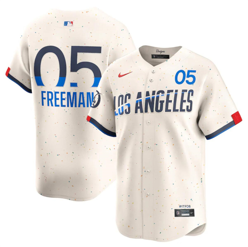 Men's Los Angeles Dodgers #5 Freddie Freeman Cream 2024 City Connect Limited Stitched Baseball Jersey Men's Los Angeles Dodgers #5 Freddie Freeman Cream 2024 City Connect Limited Stitched Baseball Jersey