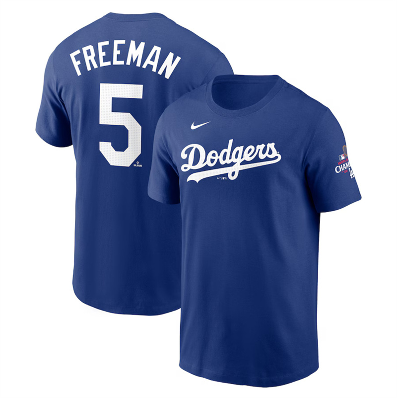 Men's Los Angeles Dodgers #5 Freddie Freeman Royal 2024 World Series Champions Name & Number T-Shirt Men's Los Angeles Dodgers #5 Freddie Freeman Royal 2024 World Series Champions Name & Number T-Shirt