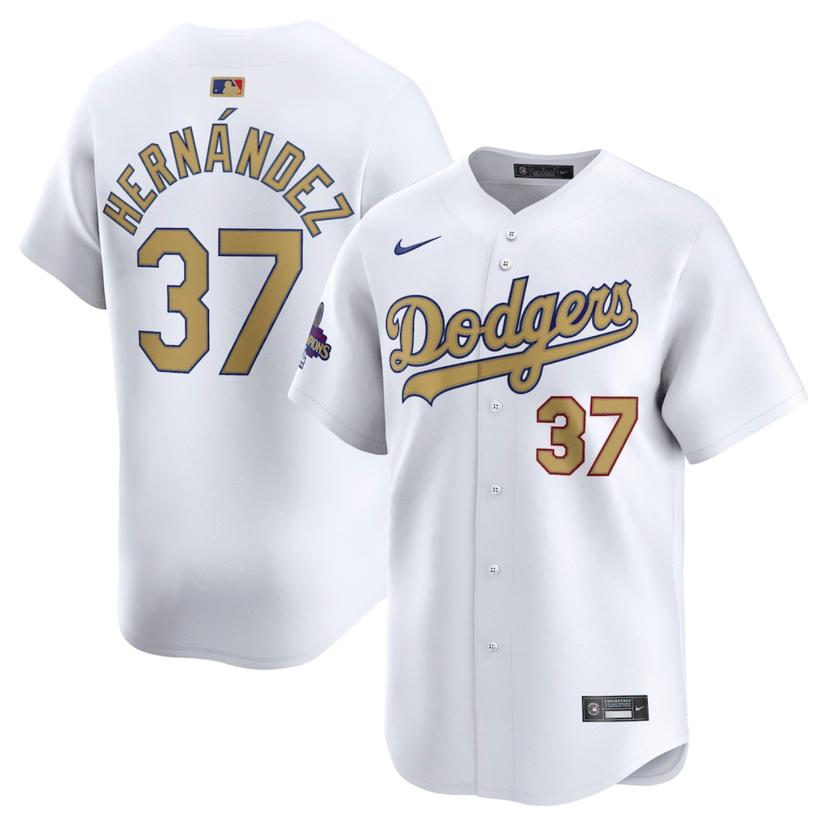 Men's Los Angeles Dodgers #37 Teoscar Hernandez White 2025 Gold Collection Limited Stitched Baseball Jersey Men's Los Angeles Dodgers #37 Teoscar Hernandez White 2025 Gold Collection Limited Stitched Baseball Jersey