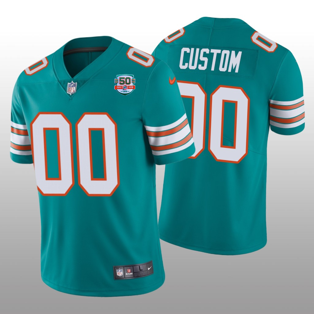 Men's Miami Dolphins Active Player Custom 2022 Aqua With 50th Perfect Season Patch Limited Stitched Jersey Men's Miami Dolphins Active Player Custom 2022 Aqua With 50th Perfect Season Patch Limited Stitched Jersey