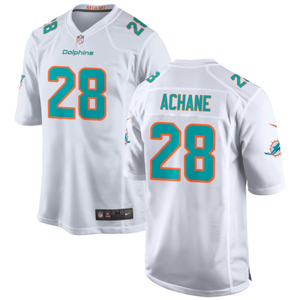 Men's Miami Dolphins #28 De'Von Achane White Stitched Game Jersey Men's Miami Dolphins #28 De'Von Achane White Stitched Game Jersey