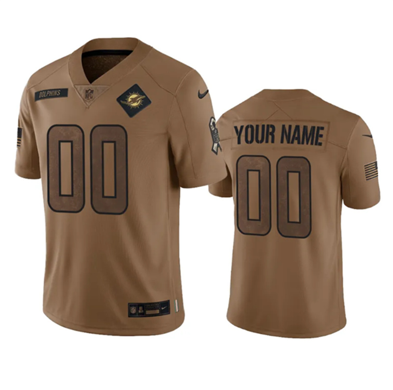 Men's Miami Dolphins Active Player Custom 2023 Brown Salute To Setvice Limited Stitched Football Jersey Men's Miami Dolphins Active Player Custom 2023 Brown Salute To Setvice Limited Stitched Football Jersey
