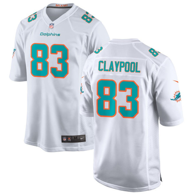 Men's Miami Dolphins #83 Chase Claypool White Stitched Game Football Jersey Men's Miami Dolphins #83 Chase Claypool White Stitched Game Football Jersey