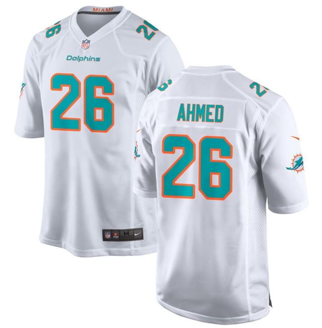 Men's Miami Dolphins #26 Salvon Ahmed White Stitched Game Football Jersey Men's Miami Dolphins #26 Salvon Ahmed White Stitched Game Football Jersey