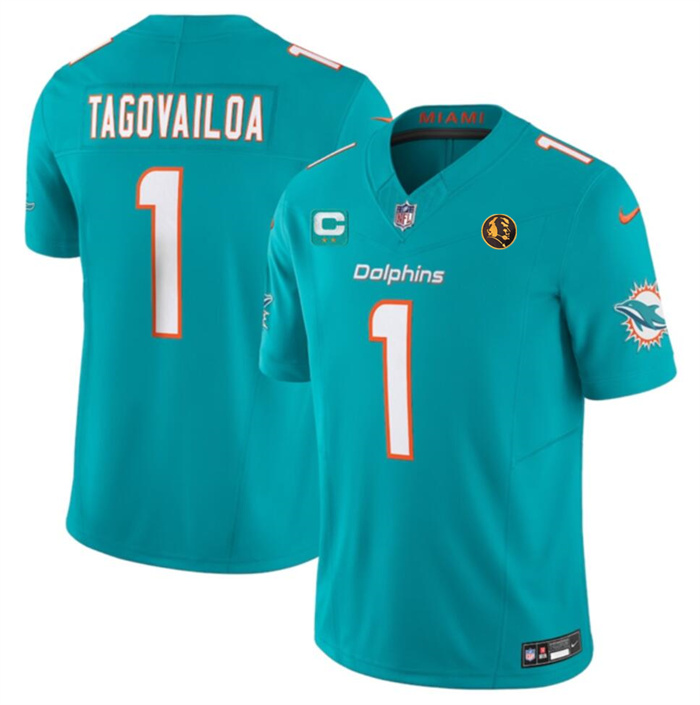 Men's Miami Dolphins #1 Tua Tagovailoa Aqua 2023 F.U.S.E. With 2-star C Patch And John Madden Patch Vapor Limited Stitched Football Jersey Men's Miami Dolphins #1 Tua Tagovailoa Aqua 2023 F.U.S.E. With 2-star C Patch And John Madden Patch Vapor Limited Stitched Football Jersey
