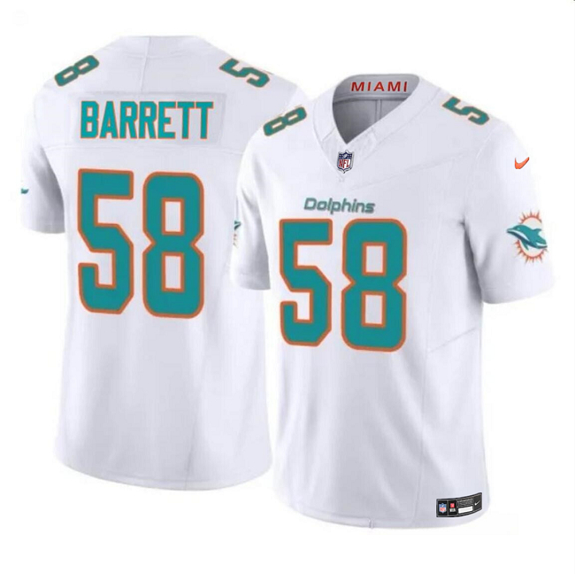 Men's Miami Dolphins #58 Shaquil Barrett White 2023 F.U.S.E Vapor Limited Stitched Football Jersey Men's Miami Dolphins #58 Shaquil Barrett White 2023 F.U.S.E Vapor Limited Stitched Football Jersey