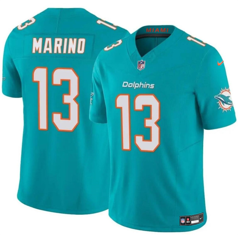 Men's Miami Dolphins #13 Dan Marino Aqua 2023 F.U.S.E Vapor Limited Stitched Football Jersey Men's Miami Dolphins #13 Dan Marino Aqua 2023 F.U.S.E Vapor Limited Stitched Football Jersey