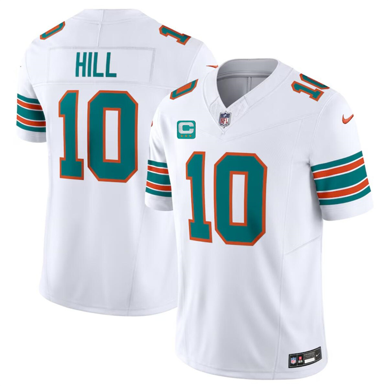 Men's Miami Dolphins #10 Tyreek Hill White F.U.S.E Alternate With 3-Star C Patch Vapor Limited Stitched Football Jersey Men's Miami Dolphins #10 Tyreek Hill White F.U.S.E Alternate With 3-Star C Patch Vapor Limited Stitched Football Jersey